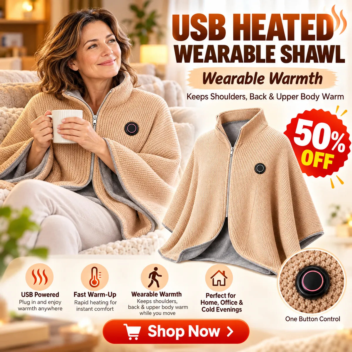 USB HEATED WEARABLE SHAWL ⭐🔥