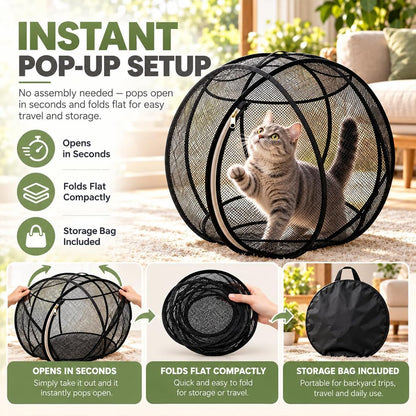 Cat Hamster Ball for Outside, 27" 360° Panoramic Pop-Up Rolling Cat Playpen with Zipper, Foldable Mesh Cats Exercise Ball, Portable Lightweight Outdoor Cats Enclosure for Kittens