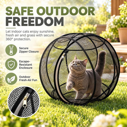 Cat Hamster Ball for Outside, 27" 360° Panoramic Pop-Up Rolling Cat Playpen with Zipper, Foldable Mesh Cats Exercise Ball, Portable Lightweight Outdoor Cats Enclosure for Kittens