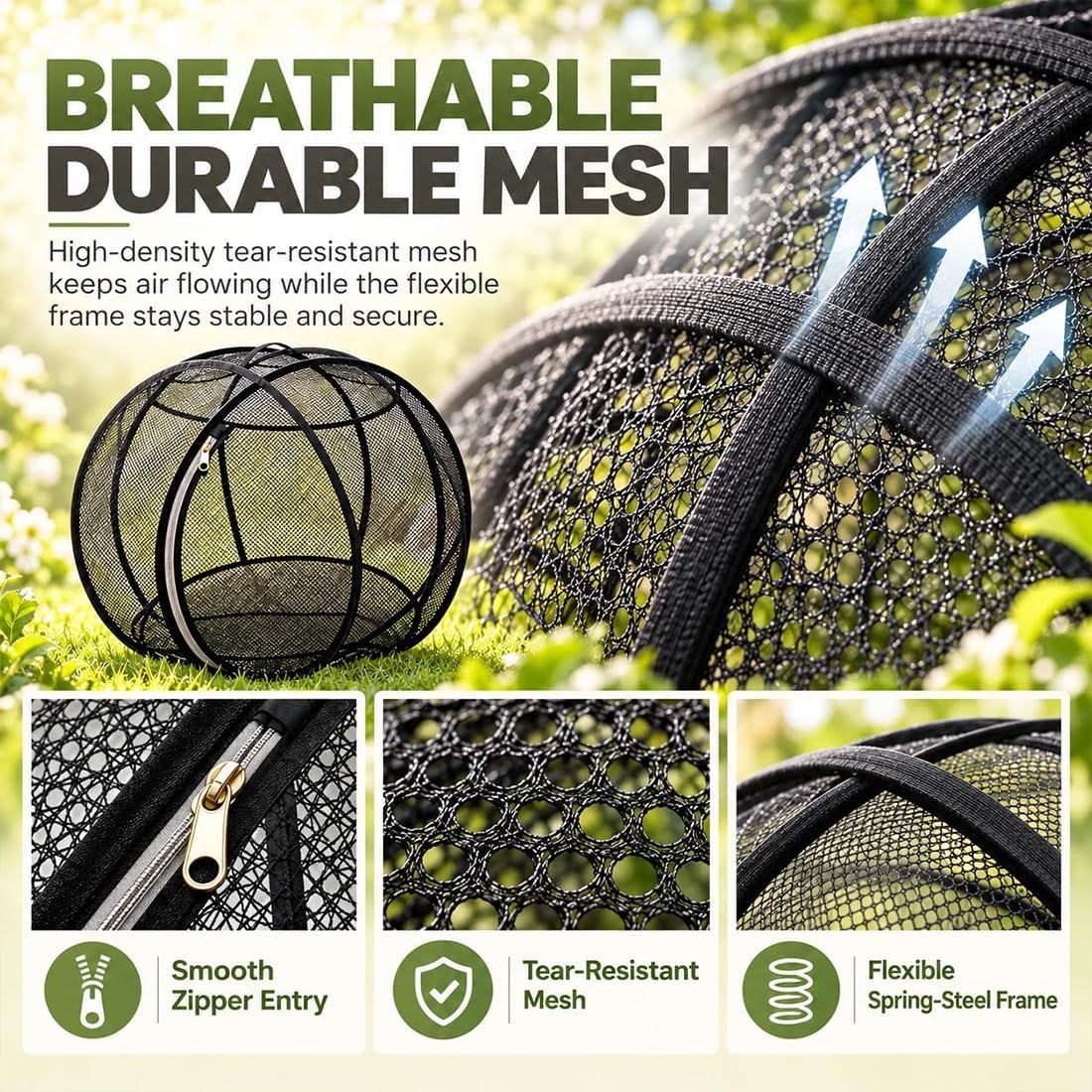 Cat Hamster Ball for Outside, 27" 360° Panoramic Pop-Up Rolling Cat Playpen with Zipper, Foldable Mesh Cats Exercise Ball, Portable Lightweight Outdoor Cats Enclosure for Kittens