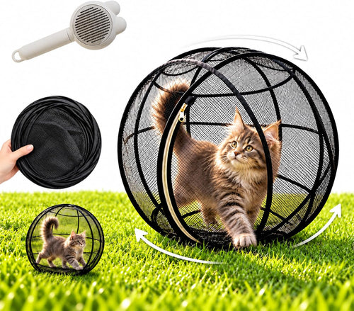 Cat Hamster Ball for Outside, 27" 360° Panoramic Pop-Up Rolling Cat Playpen with Zipper, Foldable Mesh Cats Exercise Ball, Portable Lightweight Outdoor Cats Enclosure for Kittens
