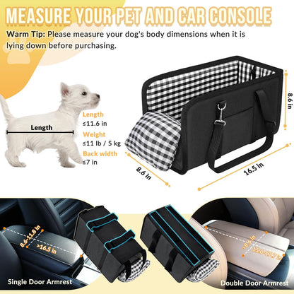 Console Dog Cat Car Seat, Dog Booster Seat for Small Dogs Cats Under 11lbs