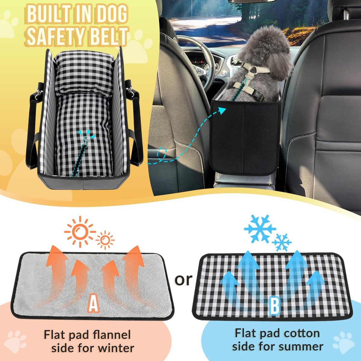 Console Dog Cat Car Seat, Dog Booster Seat for Small Dogs Cats Under 11lbs