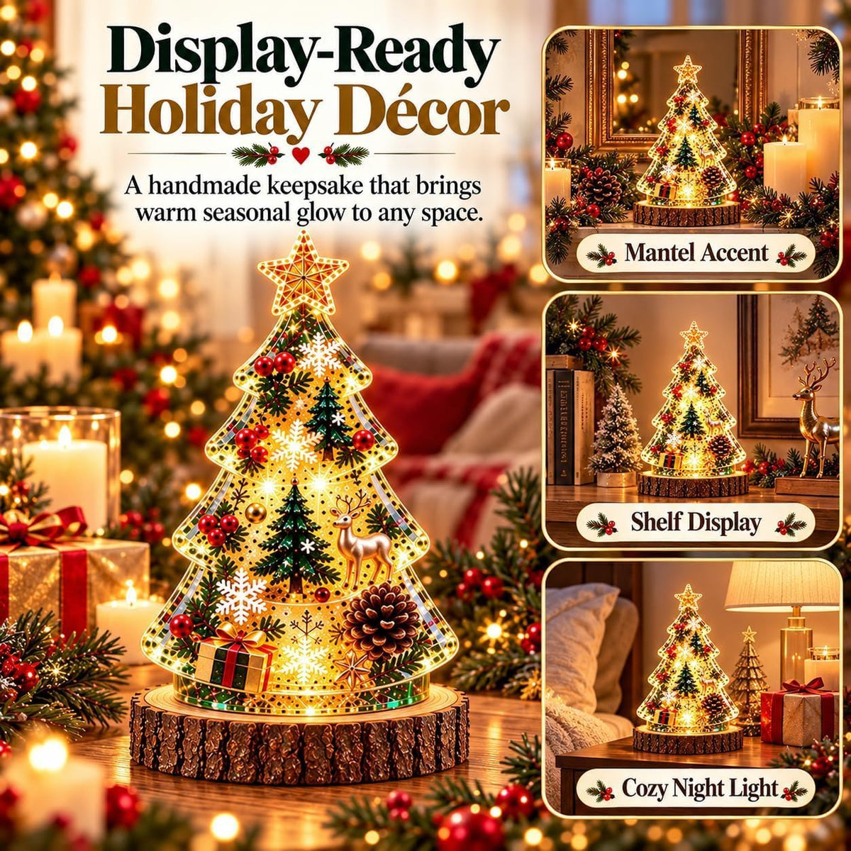 Resin Christmas Tree Night Light DIY Kit, 2026 New Holiday Craft Gift, Glowing Christmas Tree with Mold, Lights and Charms