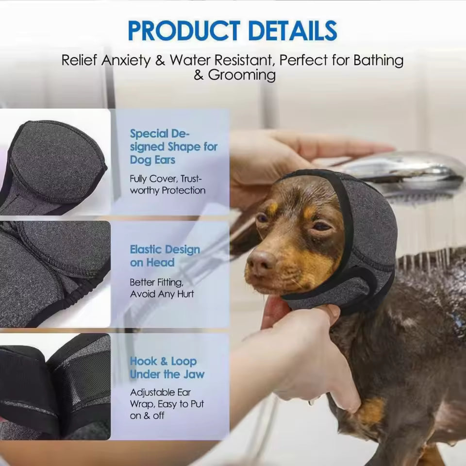 Dog Calming Earmuffs, Adjustable Waterproof Noise‑Reduction Hearing Protection Pet Ear Covers for Thunder